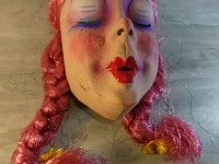 Masque de Carnaval Ancien Carton Bouilli Femme aux tresses fausse ingénue