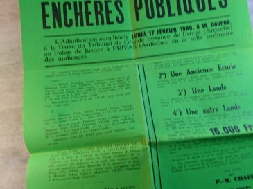 Affiche vente au enchères publiques 1969 ST-LAURENT-LES-BAINS écurie lande