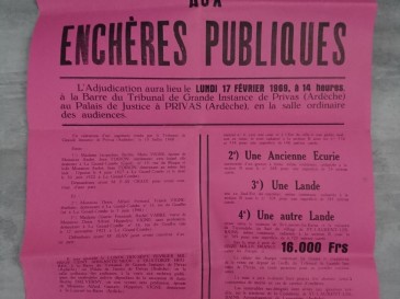 Affiche vente au enchères publiques 1969 ST-LAURENT-LES-BAINS écurie lande