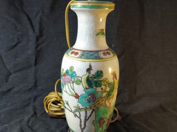 Vase asiatique monté en lampe porcelaine craquelé