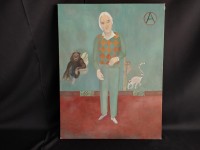 Tableau peinture l'homme aux petits singes - signé Anne-Marie - lémurien