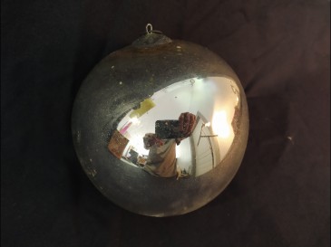 Ancienne boule de Noël boule de pardon en verre soufflé mercurisé églomisé