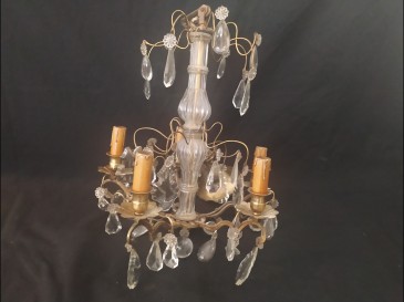 Lustre ancien 5 branches cristal et pampilles girandole
