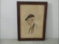 Photo 1 — Cadre sous verre croquis vieil homme et son béret de profil