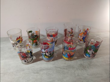 Lot de verres à moutarde type amora maille luckyluke Goldorak tortues ninja asterix