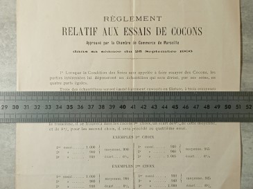 Règlement relatif aux essais de cocons - condition des soies de Marseille - sériciculture filature 