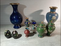 Lot vase, oeufs, oiseau en émaux Cloisonnés , Chine , Asie - Email